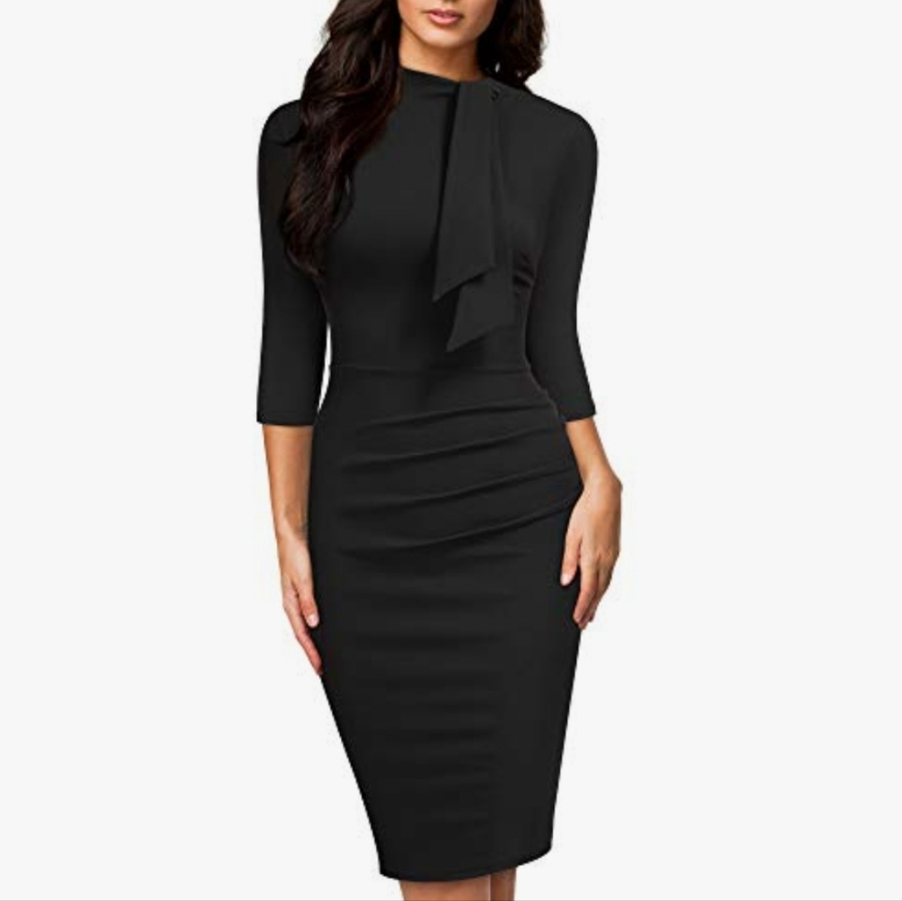 NWT Women's Miusol Retro Half Collar Ruffle 2/3 Sleeve Cocktail Pencil Dress